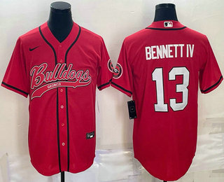 Men's Georgia Bulldogs #13 Stetson Bennett IV Red With Patch Cool Base Stitched Baseball Jersey