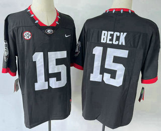 Men's Georgia Bulldogs #15 Carson Beck Black With Patch 2022 Vapor Limited Stitched Jersey