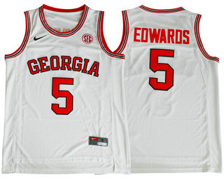 Men's Georgia Bulldogs #5 Anthony Edwards ALL White College Basketball Swingman Nike Stitched Jersey