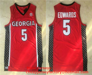 Men's Georgia Bulldogs #5 Anthony Edwards Red College Basketball Swingman Stitched Jersey