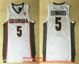 Men's Georgia Bulldogs #5 Anthony Edwards White College Basketball Swingman Stitched Jersey