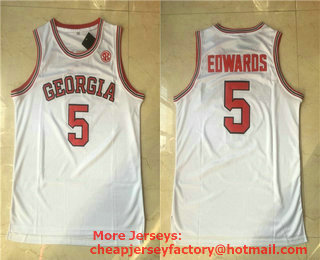 Men's Georgia Bulldogs #5 Anthony Edwards White With Red Name College Basketball Swingman Stitched Jersey