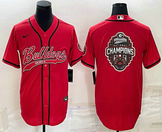Men's Georgia Bulldogs Red Champions Big Logo With Patch Cool Base Stitched Baseball Jersey