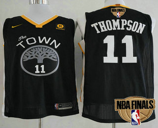 Men's Golden State Warriors #11 Klay Thompson Black The Town 2018 The NBA Finals Patch Nike Swingman Jersey