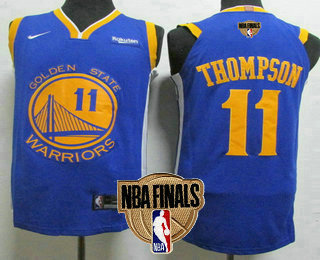 Men's Golden State Warriors #11 Klay Thompson Blue 2019 NBA Finals Patch Nike Player Edition Stitched NBA Jersey