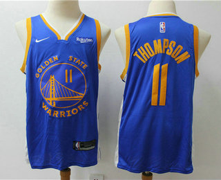 Men's Golden State Warriors #11 Klay Thompson Blue 2019 Nike Swingman NEW Rakuten Logo Stitched NBA Jersey