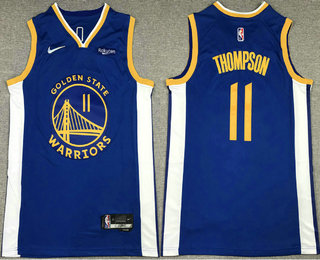 Men's Golden State Warriors #11 Klay Thompson Blue 75th Anniversary Diamond 2021 Stitched Jersey With Sponsor