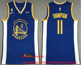 Men's Golden State Warriors #11 Klay Thompson Blue With No 6 Patch Stitched Jersey