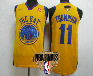 Men's Golden State Warriors #11 Klay Thompson Gold 2019 NBA Finals Patch Nike City Edition Authentic Jersey