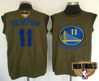 Men's Golden State Warriors #11 Klay Thompson Green Olive 2018 The NBA Finals Patch Nike Swingman Jersey