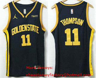 Men's Golden State Warriors #11 Klay Thompson Navy Blue Jordan 2022 Stitched Jersey With Sponsor
