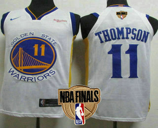 Men's Golden State Warriors #11 Klay Thompson White 2019 NBA Finals Patch Nike Player Edition Stitched NBA Jersey