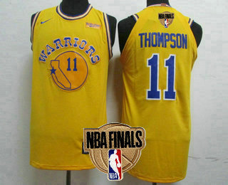 Men's Golden State Warriors #11 Klay Thompson Yellow 2019 NBA Finals Patch Nike Player Edition Stitched NBA Jersey