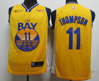 Men's Golden State Warriors #11 Klay Thompson Yellow 2020 Nike Swingman NEW Rakuten Logo Stitched NBA Jersey