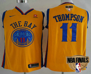 Men's Golden State Warriors #11 Klay Thompson Yellow City Edition 2018 The NBA Finals Patch Nike Swingman Jersey