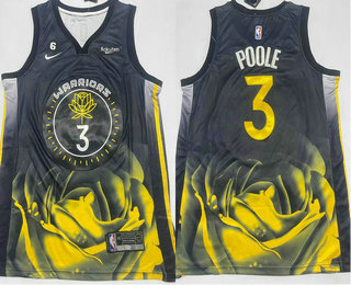 Men's Golden State Warriors #3 Jordan Poole 2022 Black City Edition With 6 Patch Stitched Jersey With Sponsor