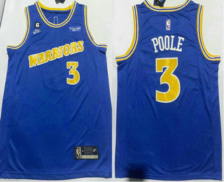 Men's Golden State Warriors #3 Jordan Poole 20223 Blue With 6 Patch Stitched Basketball Jersey