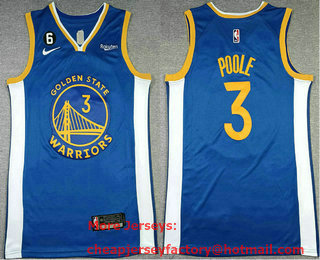 Men's Golden State Warriors #3 Jordan Poole Blue With No 6 Patch Stitched Jersey