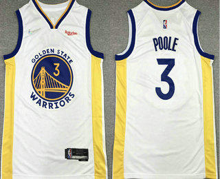 Men's Golden State Warriors #3 Jordan Poole White 75th Anniversary Diamond 2021 Stitched Jersey With Sponsor