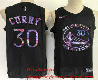 Men's Golden State Warriors #30 Stephen Curry  Black Iridescent 2021 Nike Swingman Stitched Jersey