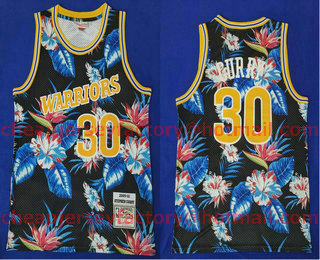Men's Golden State Warriors #30 Stephen Curry 2009-10 Ness Floral Fashion With Warriors Hardwood Classics Soul Swingman Throwback Jersey