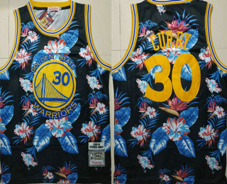 Men's Golden State Warriors #30 Stephen Curry 2009-10 Ness Floral Fashion Hardwood Classics Soul Swingman Throwback Jersey