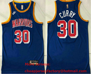 Men's Golden State Warriors #30 Stephen Curry 75th Anniversary Diamond Blue AU 2021 Stitched Jersey