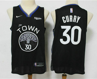 Men's Golden State Warriors #30 Stephen Curry Black 2020 Nike Swingman NEW Rakuten Logo Stitched NBA Jersey