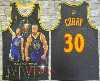 Men's Golden State Warriors #30 Stephen Curry Black 2022 NBA Finals Champions Heat Press Throwback Jersey