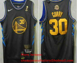 Men's Golden State Warriors #30 Stephen Curry Black 2022 NBA Finals Champions Stitched Jersey