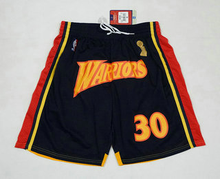 Men's Golden State Warriors #30 Stephen Curry Black Champions Patch Swingman Shorts