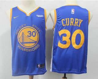 Men's Golden State Warriors #30 Stephen Curry Blue 2019 Nike Swingman NEW Rakuten Logo Stitched NBA Jersey