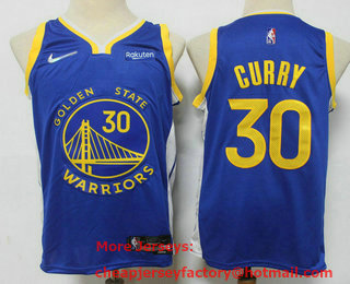 Men's Golden State Warriors #30 Stephen Curry Blue 75th Anniversary Diamond 2021 Stitched Jersey With Sponsor