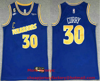 Men's Golden State Warriors #30 Stephen Curry Blue Classic With No 6 Patch Stitched Jersey