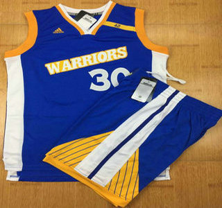 Men's Golden State Warriors #30 Stephen Curry Blue Retro Stitched 2017 NBA Revolution 30 Swingman Jersey With Shorts