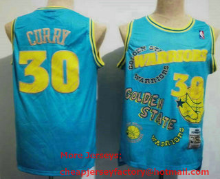 Men's Golden State Warriors #30 Stephen Curry Blue Swingman Stitched Throwback Jersey 01