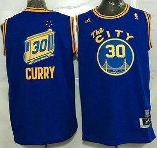 Men's Golden State Warriors #30 Stephen Curry Blue Throwback The City Jersey