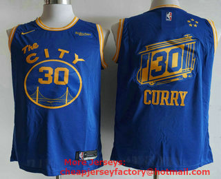 Men's Golden State Warriors #30 Stephen Curry Blue Throwback The City Nike Jersey
