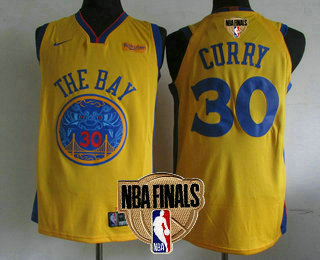 Men's Golden State Warriors #30 Stephen Curry Gold 2019 NBA Finals Patch Nike City Edition Authentic Jersey