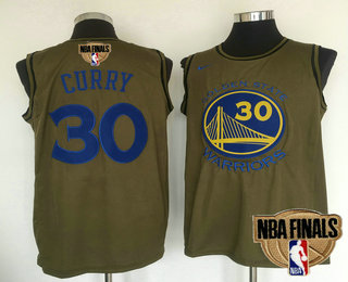 Men's Golden State Warriors #30 Stephen Curry Green Olive 2018 The NBA Finals Patch Nike Swingman Jersey