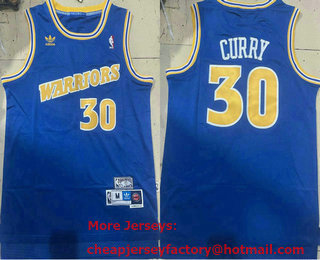 Men's Golden State Warriors #30 Stephen Curry Hardwood Classic Swingman Blue Jersey