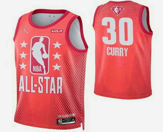 Men's Golden State Warriors #30 Stephen Curry Red Diamond 75th 2022 All Star Heat Press Jersey