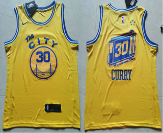 Men's Golden State Warriors #30 Stephen Curry The City Yellow 2019 Nike Swingman Stitched NBA Jersey
