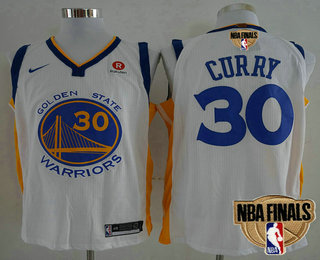 Men's Golden State Warriors #30 Stephen Curry White 2018 The NBA Finals Patch Nike Swingman Jersey