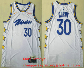 Men's Golden State Warriors #30 Stephen Curry White 2022 Swingman Stitched Jersey With Sponsor