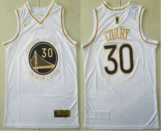 Men's Golden State Warriors #30 Stephen Curry White Golden Nike Swingman Stitched NBA Jersey