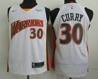 Men's Golden State Warriors #30 Stephen Curry White Nike Player Edition Throwback Jersey With The Sponsor Logo