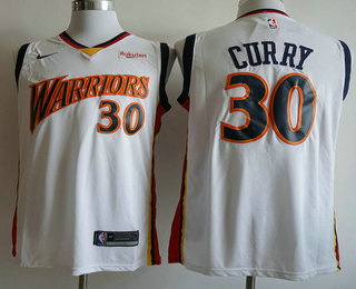 Men's Golden State Warriors #30 Stephen Curry White Nike Swingman Throwback Jersey With The Sponsor Logo