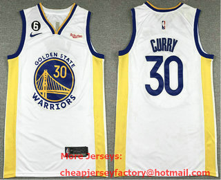 Men's Golden State Warriors #30 Stephen Curry White With No 6 Patch Stitched Jersey
