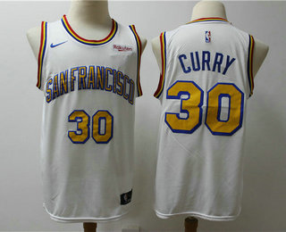 Men's Golden State Warriors #30 Stephen Curry White With Sanfrancisco Style Nike Swingman NEW Rakuten Logo Stitched NBA Jersey